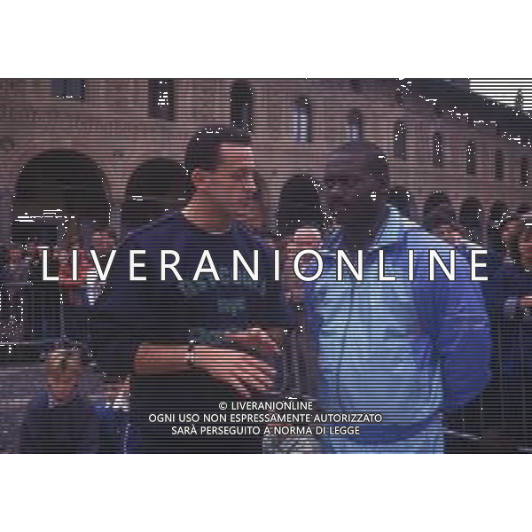 RETROSPETTIVA PIER FRANCESCO PAVONI ATLETICA NELLA FOTO PIER FRANCESCO PAVONI CON BEN JOHNSSON A VIGEVANO NELL\'ANNO 1987 AG ALDO LIVERANI SAS  
