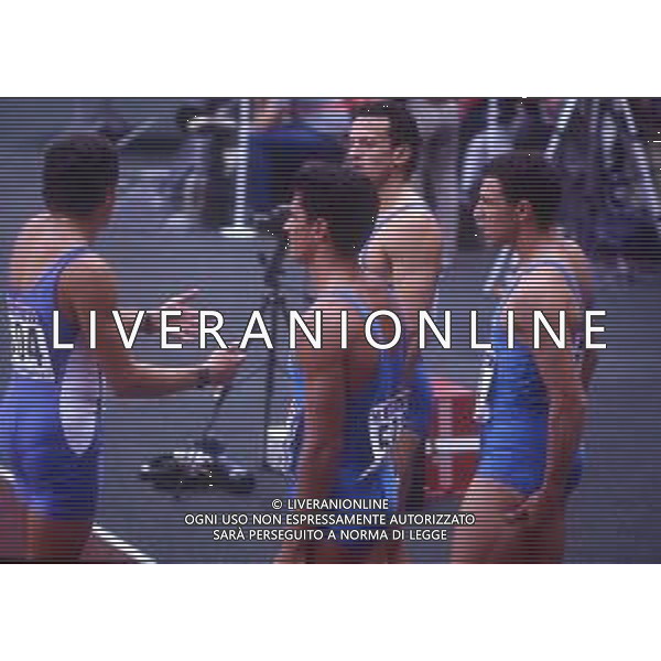 RETROSPETTIVA PIER FRANCESCOPAVONI ATLETICA NELLA FOTO PIER FRANCESCO PAVONI -STEFANO TILLI-SANDRO FLORIS E MADONIA EZIO NELL\'ANNO 1988 OLIMPIADI DI SEUL AG ALDO LIVERANI SAS