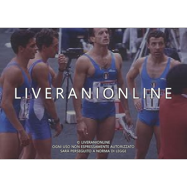 RETROSPETTIVA PIER FRANCESCOPAVONI ATLETICA NELLA FOTO PIER FRANCESCO PAVONI -STEFANO TILLI-SANDRO FLORIS E MADONIA EZIO NELL\'ANNO 1988 OLIMPIADI DI SEUL AG ALDO LIVERANI SAS   