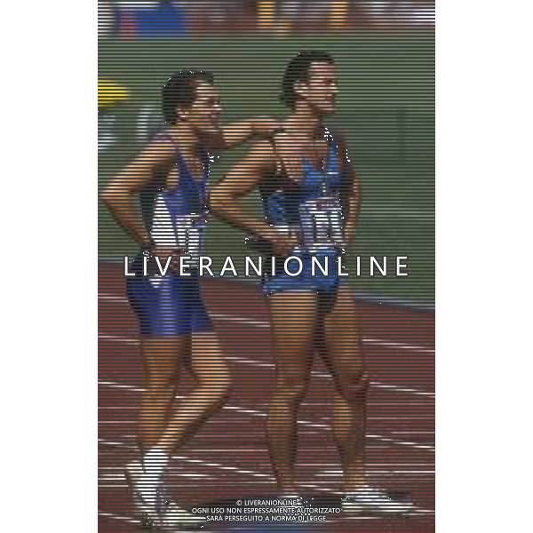 RETROSPETTIVA PIER FRANCESCOPAVONI ATLETICA NELLA FOTO PIER FRANCESCO PAVONI CON STEFANO TILLI NELL\'ANNO 1988 OLIMPIADI DI SEUL AG ALDO LIVERANI SAS