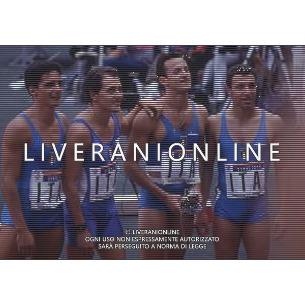 RETROSPETTIVA PIER FRANCESCOPAVONI ATLETICA NELLA FOTO PIER FRANCESCO PAVONI -STEFANO TILLI-SANDRO FLORIS E MADONIA EZIO NELL\'ANNO 1988 OLIMPIADI DI SEUL AG ALDO LIVERANI SAS