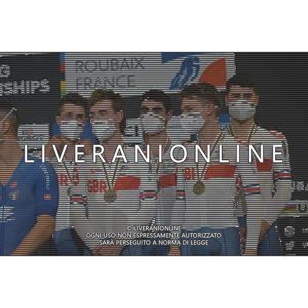 21-10-2021 World Championships Elite Track; Giornata 02; 2021, Great Britain; Hayter, Ethan; Vernon, Ethan; Tanfield, Charlie; Wood, Oliver; Roubaix; ©SIROTTI/AGENZIA ALDO LIVERANI SAS