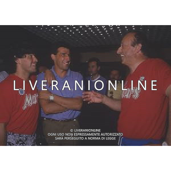 RETROSPETTIVA DIEGO ARMANDO MARADONA CALCIATORE NELLA FOTO DIEGO ARMANDO MARADONA CON SALVATORE BAGNI E LUCIANO MOGGI AG ALDO LIVERANI SAS