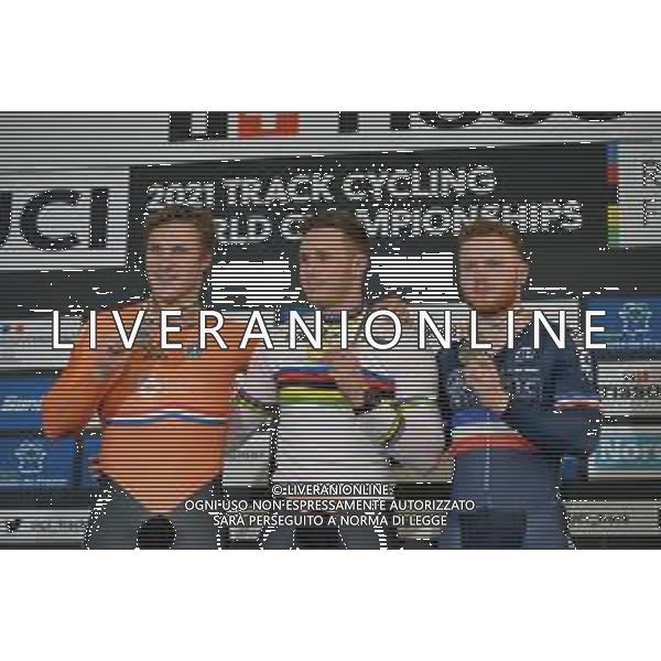 24-10-2021 World Championships Elite Track; Giornata 05; 2021, Olanda; 2021, France; Lavreysen, Harrie; Hoogland, Jeffrey; Vigier, Sebastien; Roubaix; ©SIROTTI/ AGENZIA ALDO LIVERANI SAS