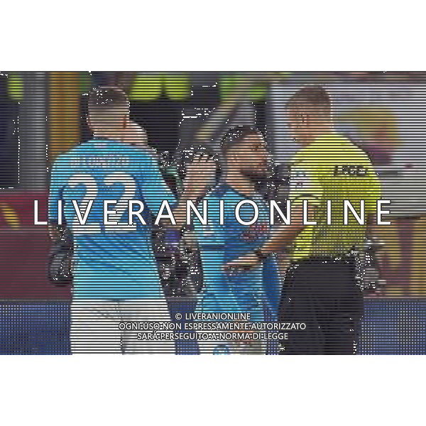 ROMA vs NAPOLI CAMPIONATO CALCIO SERIE A TIM 24.10.2021 NELLA FOTO Giovanni Di Lorenzo, Lorenzo Insigne, con arbitro Massa ©MOSCA / AGENZIA ALDO LIVERANI SAS