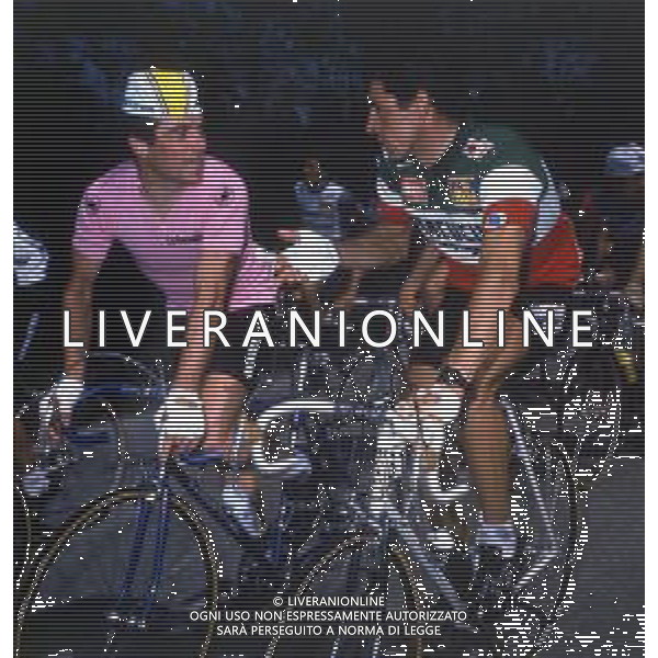 RETROSPETTIVA BERNARD HINAULT NELLA FOTO BERNARD HINAULT NELL\'ANNO 1982  CON FRANCESCO MOSER AG ALDO LIVERANI SAS