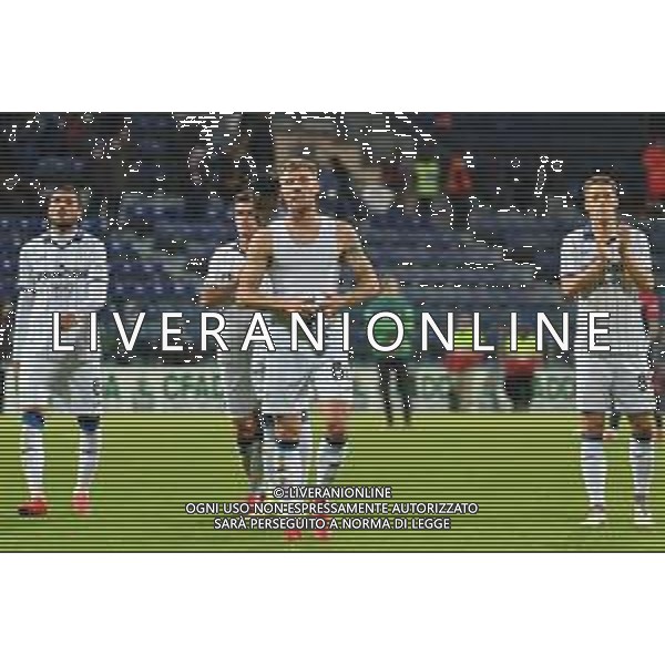 6-11-2021. Cagliari Calcio - Atalanta Bergamasca Calcio. 12° giornata Serie A calcio 2021-2022. Italia, Sardegna, Cagliari, Stadio Unipol Domus. Salvatore Moi/Aldo Liverani s.a.s. Nella foto: Jose\' Luis Palomino Atalanta, Matteo Lovato Atalanta, Mario Pasallic Atalanta a fine gara ©MOI/AGENZIA ALDO LIVERANI SAS
