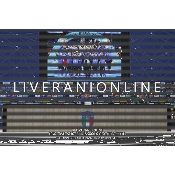 Ritiro della Nazionale Italiana di Calcio presso il centro tecnico federale della FIGC a Coverciano - nella foto: il CT Roberto Mancini in conferenza stampa ©Claudio Zamagni/Agenzia Aldo Liverani