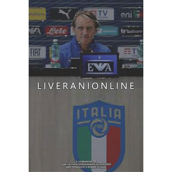 Ritiro della Nazionale Italiana di Calcio presso il centro tecnico federale della FIGC a Coverciano - nella foto: il CT Roberto Mancini in conferenza stampa ©Claudio Zamagni/Agenzia Aldo Liverani