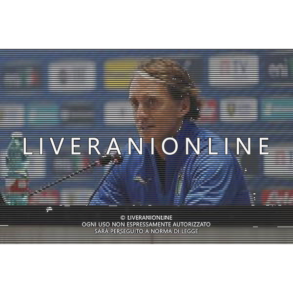 Ritiro della Nazionale Italiana di Calcio presso il centro tecnico federale della FIGC a Coverciano - nella foto: il CT Roberto Mancini in conferenza stampa ©Claudio Zamagni/Agenzia Aldo Liverani