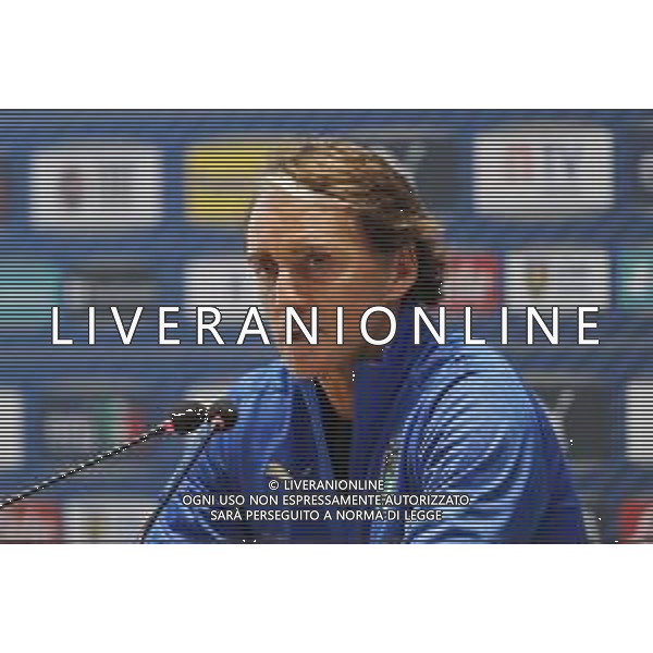 Ritiro della Nazionale Italiana di Calcio presso il centro tecnico federale della FIGC a Coverciano - nella foto: il CT Roberto Mancini in conferenza stampa ©Claudio Zamagni/Agenzia Aldo Liverani