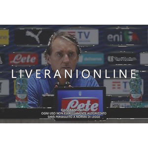 Ritiro della Nazionale Italiana di Calcio presso il centro tecnico federale della FIGC a Coverciano - nella foto: il CT Roberto Mancini in conferenza stampa ©Claudio Zamagni/Agenzia Aldo Liverani