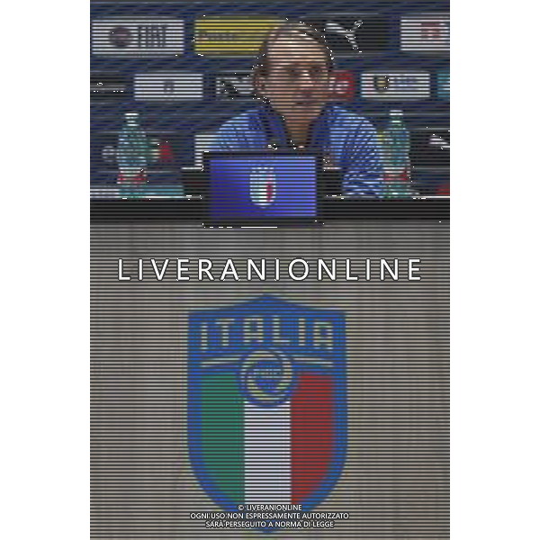 Ritiro della Nazionale Italiana di Calcio presso il centro tecnico federale della FIGC a Coverciano - nella foto: il CT Roberto Mancini in conferenza stampa ©Claudio Zamagni/Agenzia Aldo Liverani