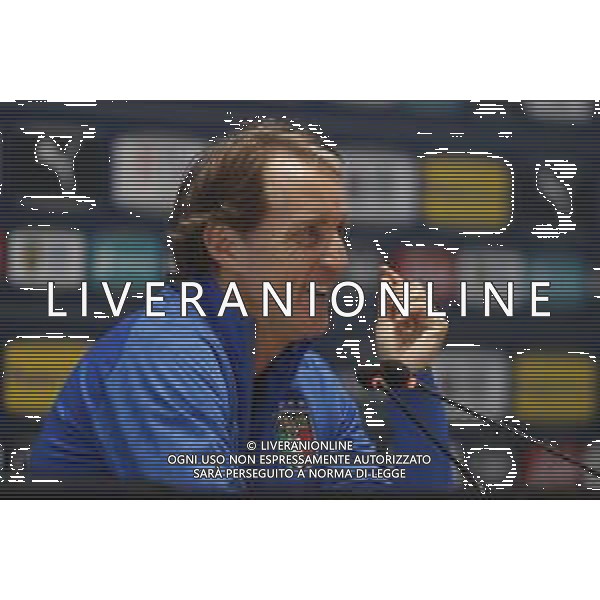 Ritiro della Nazionale Italiana di Calcio presso il centro tecnico federale della FIGC a Coverciano - nella foto: il CT Roberto Mancini in conferenza stampa ©Claudio Zamagni/Agenzia Aldo Liverani