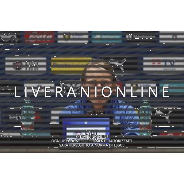 Ritiro della Nazionale Italiana di Calcio presso il centro tecnico federale della FIGC a Coverciano - nella foto: il CT Roberto Mancini in conferenza stampa ©Claudio Zamagni/Agenzia Aldo Liverani