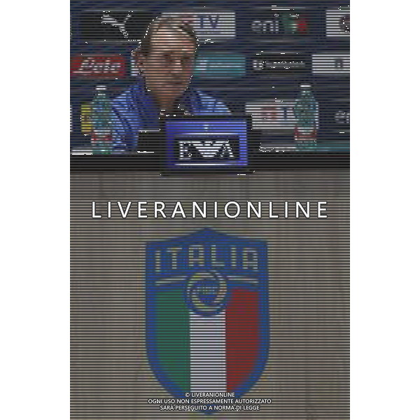 Ritiro della Nazionale Italiana di Calcio presso il centro tecnico federale della FIGC a Coverciano - nella foto: il CT Roberto Mancini in conferenza stampa ©Claudio Zamagni/Agenzia Aldo Liverani