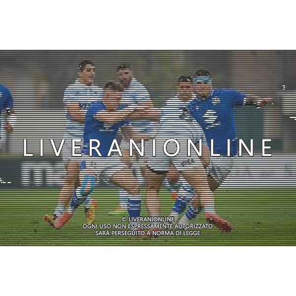 GriffoniE/LMedia - Test Match 2021, Italy vs Argentina - Autumn Nations Cup rugby match 13 November 2021 - Monigo stadium, Treviso, Italy Photo showing: Facundo Isa (Argentina) tackled by Stephen Varney (Italy) @GriffoniE/LMedia AG ALDO LIVERANI SAS