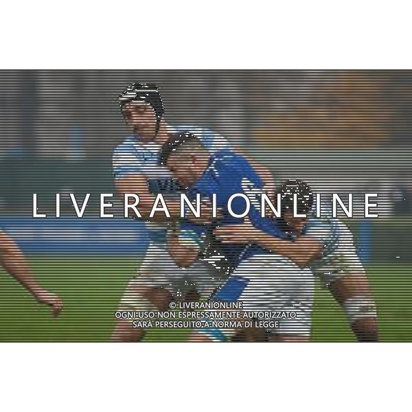 GriffoniE/LMedia - Test Match 2021, Italy vs Argentina - Autumn Nations Cup rugby match 13 November 2021 - Monigo stadium, Treviso, Italy Photo showing: Sebastian Negri (Italy) tackled by Tomas Lavanini (Argentina) @GriffoniE/LMedia/AGENZIA ALDO LIVERANI SAS