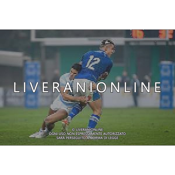 GriffoniE/LMedia - Test Match 2021, Italy vs Argentina - Autumn Nations Cup rugby match 13 November 2021 - Monigo stadium, Treviso, Italy Photo showing: Luca Morisi (Italy) tackled by Lucio Cinti (Argentina) @GriffoniE/LMedia/AGENZIA ALDO LIVERANI SAS
