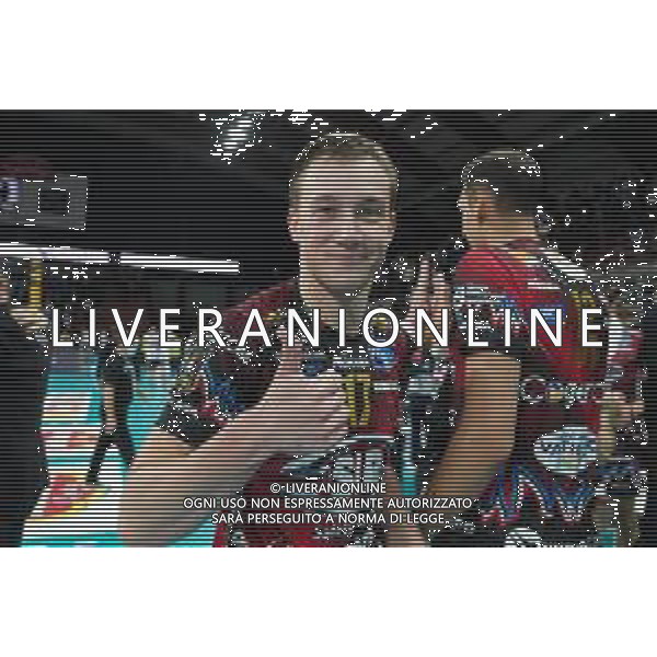 CerquigliniL/LMedia - Sir Safety Conad Perugia vs Allianz Milano - Volleyball Italian Serie A Men Superleague Championship 2021/2022 13 November 2021 - PalaBarton, Perugia, Italy Photo showing: oleh plotnytskyi (n.17 sir safety conad perugia) exultation end of race @CerquigliniL/LMedia/AGENZIA ALDO LIVERANI SAS
