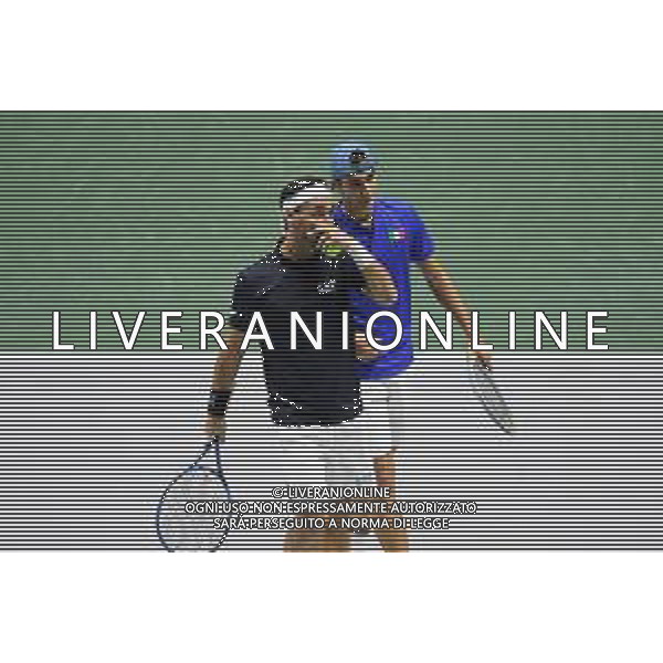 Torino 26.11.2021 PalaAlpitour Davis Cup by Rakuten Finals 2021 Stati Uniti vs Italia ©Manuela Viganti/Agenzia Aldo Liverani Nella foto: fabio fognini e lorenzo musetti ©VIGANTI/AGENZIA ALDO LIVERANI SAS