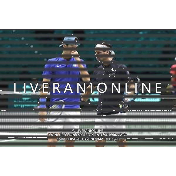 Torino 26.11.2021 PalaAlpitour Davis Cup by Rakuten Finals 2021 Stati Uniti vs Italia ©Manuela Viganti/Agenzia Aldo Liverani Nella foto: fabio fognini e lorenzo musetti ©VIGANTI/AGENZIA ALDO LIVERANI SAS