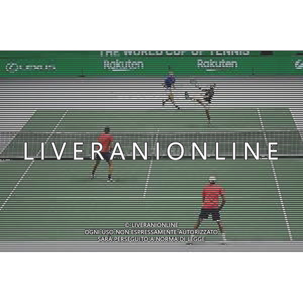 Torino 26.11.2021 PalaAlpitour Davis Cup by Rakuten Finals 2021 Stati Uniti vs Italia ©Manuela Viganti/Agenzia Aldo Liverani Nella foto: fabio fognini e lorenzo musetti contro rajeev ram e jack sock ©VIGANTI/AGENZIA ALDO LIVERANI SAS