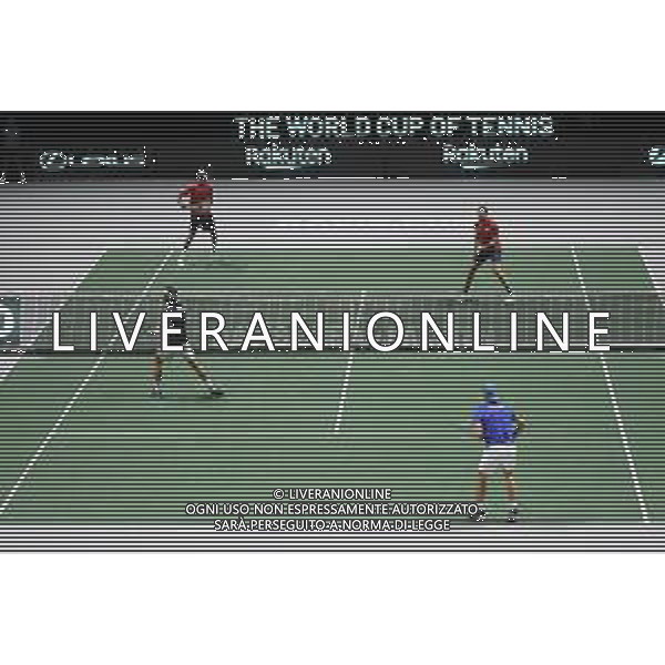 Torino 26.11.2021 PalaAlpitour Davis Cup by Rakuten Finals 2021 Stati Uniti vs Italia ©Manuela Viganti/Agenzia Aldo Liverani Nella foto: fabio fognini e lorenzo musetti contro rajeev ram e jack sock ©VIGANTI/AGENZIA ALDO LIVERANI SAS