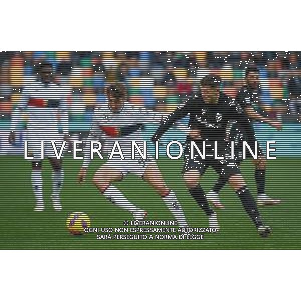 GriffoniE/LMedia - Udinese Calcio vs Genoa CFC - italian soccer Serie A match 2021/2022 28 November 2021 - Friuli - Dacia Arena stadium, Udine, Italy Photo showing: Andrea Cambiaso (Genoa) thwarted by Lazar Samardzic (Udinese) @GriffoniE/LMedia AG ALDO LIVERANI SAS