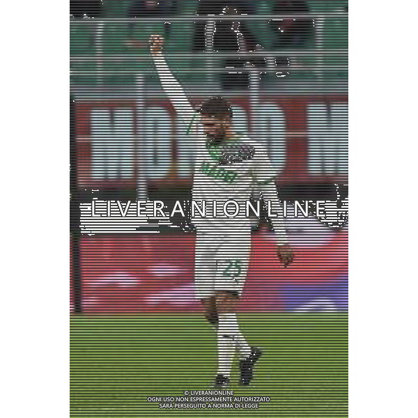 Domenico Berardi (Sassuolo) esulta dopo il gol del 3 a 1 Milan vs Sassuolo Campionato Serie A TIM - 14a giornata Milano 28-11-2021 Stadio Giuseppe Meazza - San Siro foto Roberto Garavaglia/ag. Aldo Liverani sas
