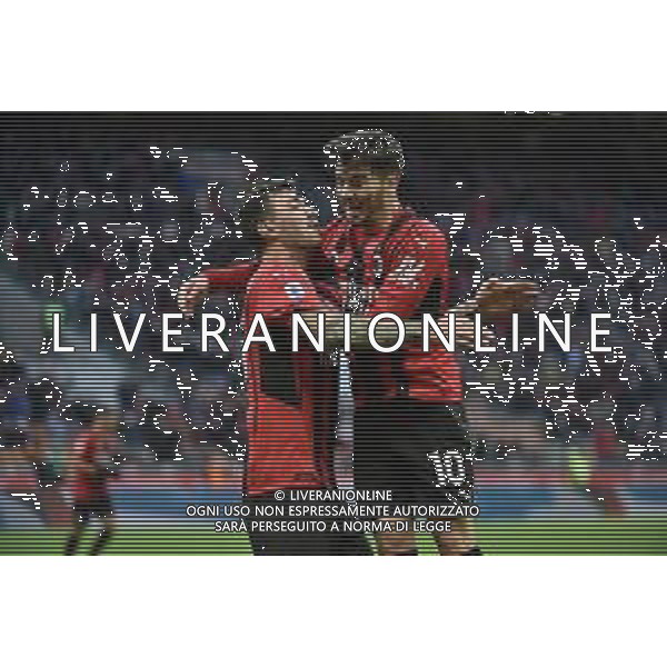 Alessio Romagnoli (Milan) SX e Brahim Diaz (Milan) DX esultano dopo il gol dell\'1 a 0 Milan vs Sassuolo Campionato Serie A TIM - 14a giornata Milano 28-11-2021 Stadio Giuseppe Meazza - San Siro foto Roberto Garavaglia/ag. Aldo Liverani sas