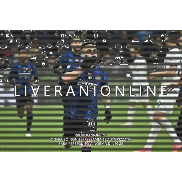 Lautaro Martinez (Inter) esulta dopo il gol del 2 a 0 Inter vs Spezia Campionato Serie A TIM - 15a giornata Milano 01-12-2021 Stadio Giuseppe Meazza - San Siro foto Roberto Garavaglia/ag. Aldo Liverani sas /AGENZIA ALDO LIVERANI SAS