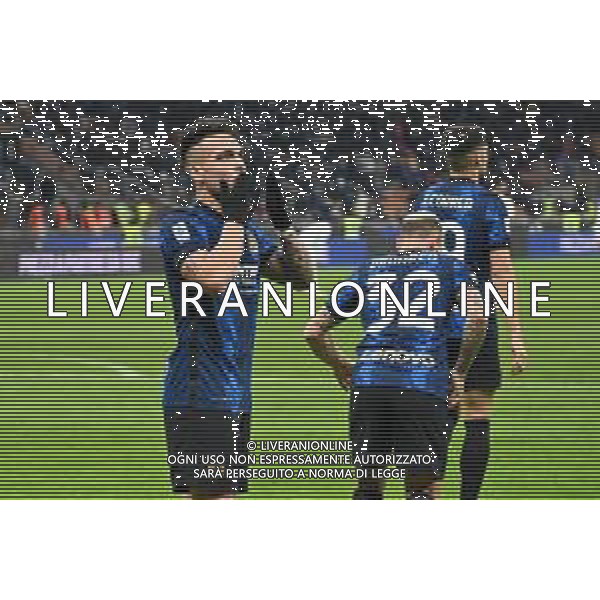 Lautaro Martinez (Inter) esulta dopo il gol del 2 a 0 Inter vs Spezia Campionato Serie A TIM - 15a giornata Milano 01-12-2021 Stadio Giuseppe Meazza - San Siro foto Roberto Garavaglia/ag. Aldo Liverani sas /AGENZIA ALDO LIVERANI SAS
