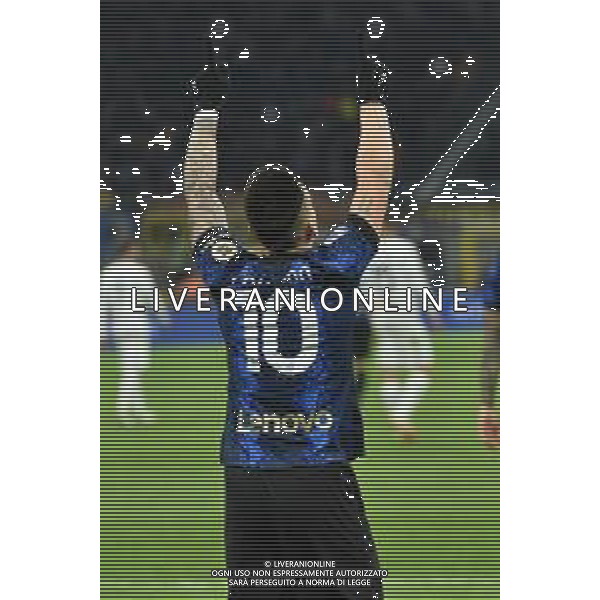 Lautaro Martinez (Inter) esulta dopo il gol del 2 a 0 Inter vs Spezia Campionato Serie A TIM - 15a giornata Milano 01-12-2021 Stadio Giuseppe Meazza - San Siro foto Roberto Garavaglia/ag. Aldo Liverani sas