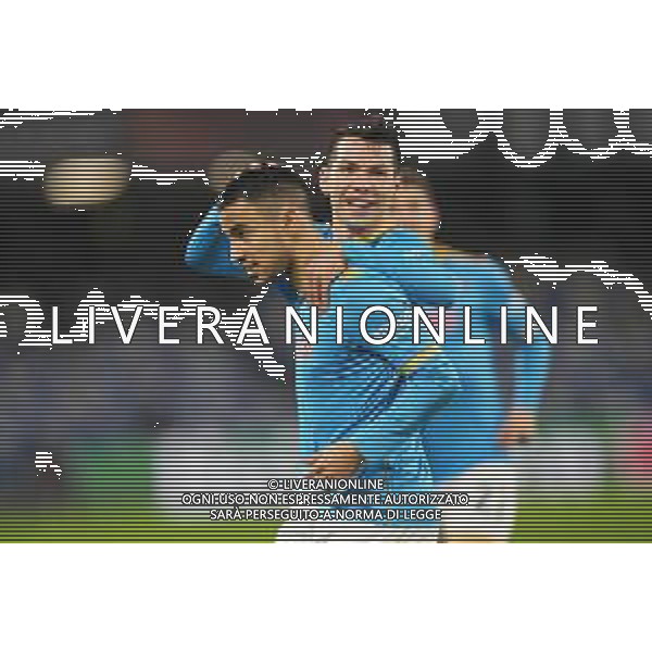 NAPOLI - LEICESTER CITY EUROPA LEAGUE 09.12.2021 NELLA FOTO esultanza Adam Ounas, Hirving Lozano ©MOSCA/AGENZIA ALDO LIVERANI SAS