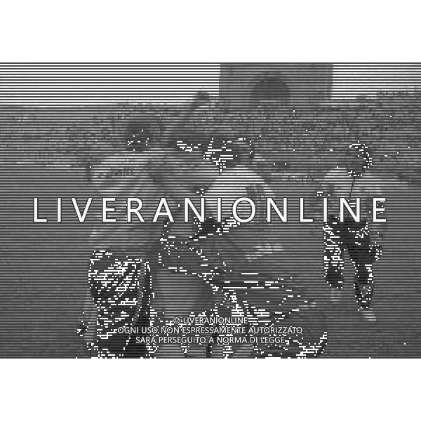 07-06-1992 BOLOGNA CAMPIONATO DI CALCIO SERIE B BOLOGNA-ANCONA 1-1 NELLA FOTO FESTEGGIAMENTI GIOCATORI ANCONA PER LA PROMOZIONE IN SERIE A  AG ALDO LIVERANI SAS 