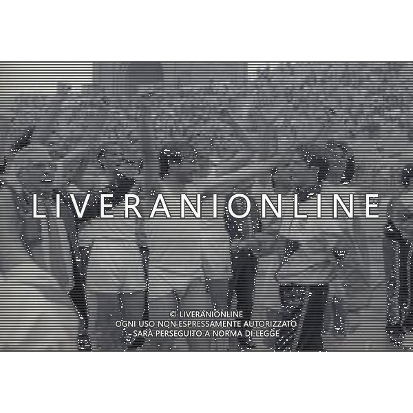 07-06-1992 BOLOGNA CAMPIONATO DI CALCIO SERIE B BOLOGNA-ANCONA 1-1 NELLA FOTO FESTEGGIAMENTI GIOCATORI ANCONA PER LA PROMOZIONE IN SERIE A AG ALDO LIVERANI SAS