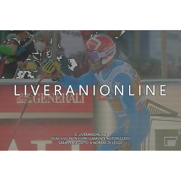 TommasiniR/LMedia - 2021 FIS Ski World Cup - Men&#39;s Downhill - alpine ski race 18 December 2021 - Saslong, Val Gardena, Italy Photo showing: Mattia Casse (ITA) at the finish line. @TommasiniR/LMedia/AGENZIA ALDO LIVERANI SAS