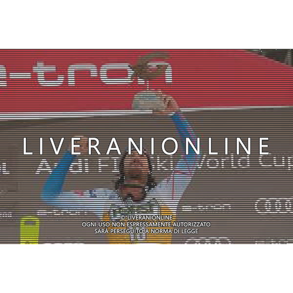 TommasiniR/LMedia - 2021 FIS Ski World Cup - Men&#39;s Downhill - alpine ski race 18 December 2021 - Saslong, Val Gardena, Italy Photo showing: Bryce Bennet (USA) the winner of Saslong downhill in Val Gardena @TommasiniR/LMedia/AGENZIA ALDO LIVERANI SAS