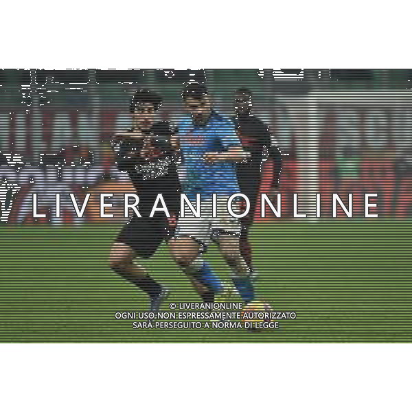 Sandro Tonali (Milan) SX e Andrea Petagna (Napoli) DX Milan vs Napoli Campionato Serie A TIM - 18a giornata Milano 19-12-2021 Stadio Giuseppe Meazza - San Siro foto Roberto Garavaglia/ag. Aldo Liverani sas /AGENZIA ALDO LIVERANI SAS