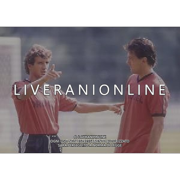 RETROSPETTIVA ROBERTO BORDIN CALCIATORE NELLA FOTO ROBERTO BORDIN CON LA MAGLIA DEL CESENA CALCIO NELL\'ANNO 1988-1989 CON SERGIO DOMINI AG ALDO LIVERANI SAS