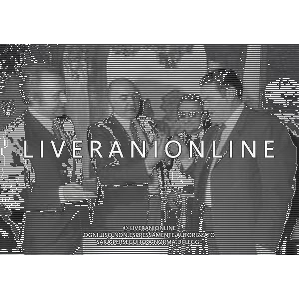RETROSPETTIVA PADRE ELIGIO PSEUDONIMO DI PADRE ANGELO GELMINI ASSISTENTE SPIRITUALE  NELLA FOTO PADRE ELIGIO A UNA FUNZIONE NELL\'ANNO 1974 CON NEREO ROCCO E GIANNI RIVERA AG ALDO LIVERANI SAS 