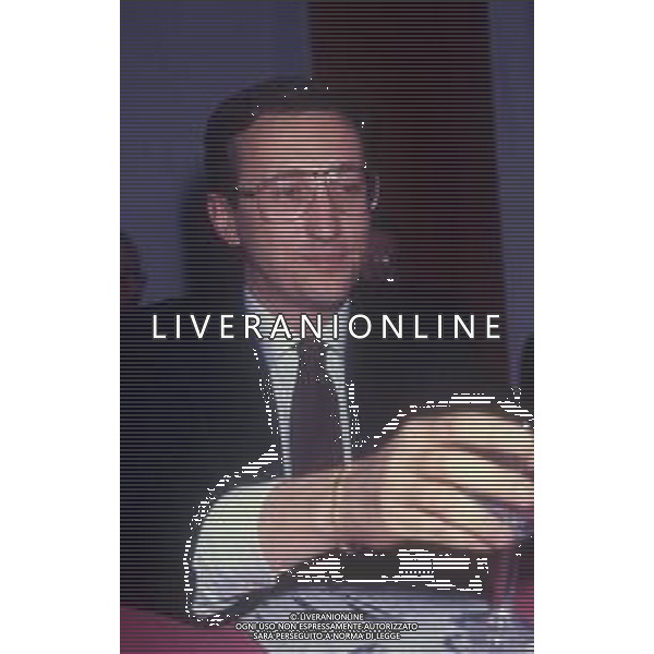 RETROSPETTIVA GIANFRANCO FINI POLITICO NELLA FOTO GIANFRANCO FINI A MILANO NELL\'ANNO 1990 AG ALDO LIVERANI SAS