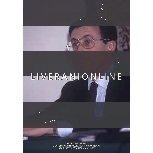 RETROSPETTIVA GIANFRANCO FINI POLITICO NELLA FOTO GIANFRANCO FINI A MILANO NELL\'ANNO 1990 AG ALDO LIVERANI SAS