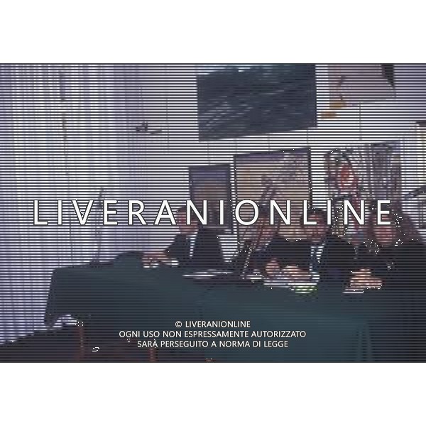 RETROSPETTIVA GIANFRANCO FINI POLITICO NELLA FOTO GIANFRANCO FINI A MILANO NELL\'ANNO 1990 CON PINO RAUTI ,IGNAZIO LARUSSA E CRISTIANA MUSCARDINI AG ALDO LIVERANI SAS