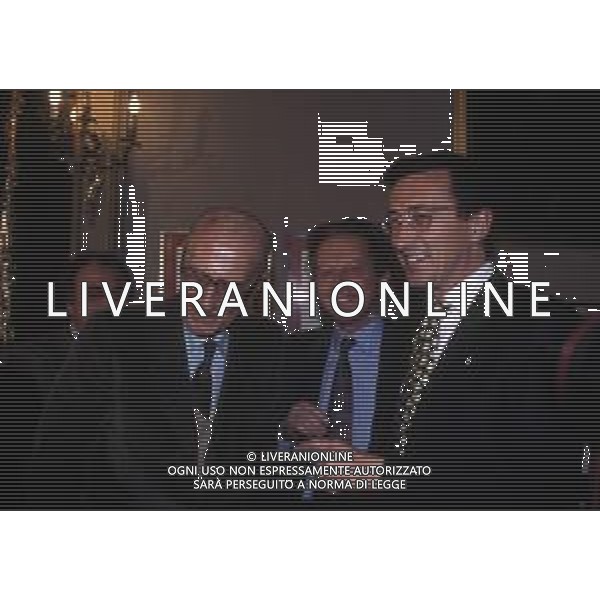 RETROSPETTIVA GIANFRANCO FINI POLITICO NELLA FOTO GIANFRANCO FINI A MILANO NELL\'ANNO 1994 CON INDRO MONTANELLI E MARIOTTO SEGNI AG ALDO LIVERANI SAS 