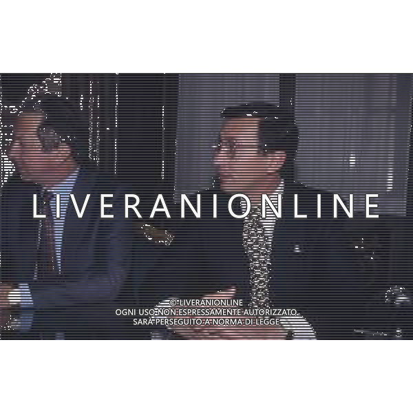 RETROSPETTIVA GIANFRANCO FINI POLITICO NELLA FOTO GIANFRANCO FINI A MILANO NELL\'ANNO 1994 CON MARIOTTO SEGNI AG ALDO LIVERANI SAS 