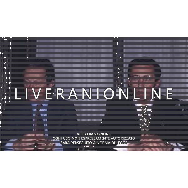 RETROSPETTIVA GIANFRANCO FINI POLITICO NELLA FOTO GIANFRANCO FINI A MILANO NELL\'ANNO 1994 CON MARIOTTO SEGNI AG ALDO LIVERANI SAS  
