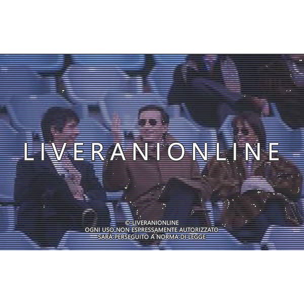 RETROSPETTIVA GIANFRANCO FINI POLITICO NELLA FOTO GIANFRANCO FINI A ROMA ALLO STADIO OLIMPICO CON LA MOGLIE DANIELA DI SOTTO E ANDREA ABODI NELL\'ANNO 1996 AG ALDO LIVERANI SAS 
