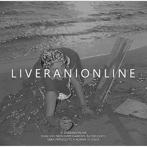 RETROSPETTIVA EVA FISCHER PITTRICE JUGOSLAVA NATURALIZZATA ITALIANA AL MARE SULLA SPIAGGIA NEGLI ANNI \'50-60 ©Archivio Giovanni Liverani/AGENZIA ALDO LIVERANI SAS